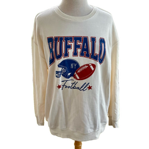 Rus Tee Buffalo Off-White Size Large Sweatshirt Football Graphic Retro